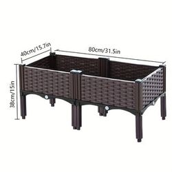 TEMU Dual-compartment Raised Garden Bed Kit - Durable Plastic, Weather-resistant, Rectangular Planter Box For Courtyard, Garden, Patio - Includes Multiple Components For Easy Setup, Raised Garden Beds