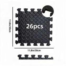 TEMU 26pcs Interlocking Waterproof Non-slip Foam Fitness Mats, 30x30cm Thick Eva Material, Gray/black Checkered Pattern For Home & Commercial Gym Workouts, Gym Accessories