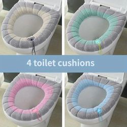 TEMU 4pcs Soft Toilet Seat Cushion Set - Dual-tone, Washable & Non-slip Covers With Ring Design For And Style, Toilet Seat Bling Decals