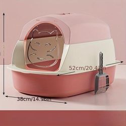 TEMU Luxury Enclosed Cat Litter Box, Strong Deodorizing And Sterilization, Plastic, Essential Pet Toilet Accessory For Cat Owners