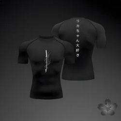 Anime Summer Short Sleeve T-Shirt Men Compression Shirt New Running Sports Quick Dry Gym Jogging Shirts Rashguard Jiu Jitsu Tops
