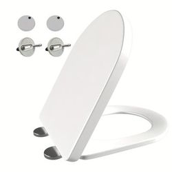 TEMU Close Toilet Seat Release D-shaped Lid – 360° Adjustable Hinges, Easy Clean, Polypropylene, Fit For Standard Toilets, Bathroom | Dshaped Seat | Stainless Fittings, Toilet Seat Cover