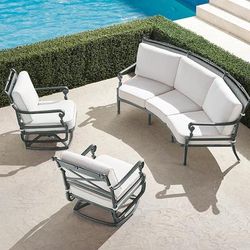 Carlisle 3-pc. Curved Sofa Set in Slate Aluminum - Quick Dry, Resort Stripe Black - Frontgate