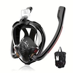 TEMU 1pc Adult Full-face Snorkeling Mask, Dual , 180° Wide Field Of View Lens, Black With Red Accents, Men And Women, Ideal Summer Gift, Snorkeling Gear | Modern Snorkeling Gear | Mask