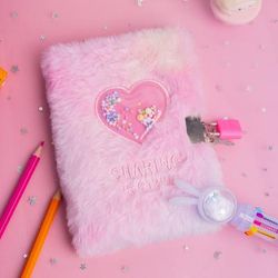 TEMU 1pc A6 Mini Planner With Lock, Pink Fuzzy , 80 Sheets, Perfect Gift For Women, Writing & Drawing Diary, Travel Accessory, Unique Rainbow Ombre Cover, 5.8*4.1 Inches