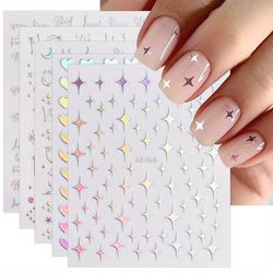 TEMU 10 Sheets Aurora Nail Art Stickers Decals Self-adhesive Glitter Holographic Star Heart Nail Supplies Nail Art Accessories