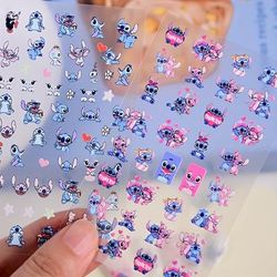 TEMU 2pcs Stitch Cartoon Nail Art Stickers - Self-adhesive, Finish, Reusable, Glittery Details, Unisex Design For & Decorations, Nail Art Supplies | Design | Selfadhesive Stickers, Nail Decorations
