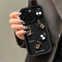 Cute funny 3D Ball Coffee Silicone Soft Phone Case For iPhone 16 14 13 12 11 15 Pro Max XS XR 7 8 Plus 16E Shockproof Soft Cover