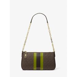 Michael Kors Empire Medium Striped Signature Logo Chain-Link Pochette Green One Size