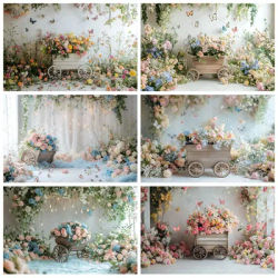 Spring Floral Butterfly Photography Background Decoration Props Baby Shower Cake Smash Kids Portrait Photo Backdrop Studio