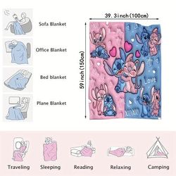 TEMU 1pc Stitch Flannel Print Blanket, Soft And Warm Must-have Throw For Watching Shows, Office Nap Blanket, Halloween Best Gift, Sofa, Bed, Beach, Camping, Outdoor Sports Blanket
