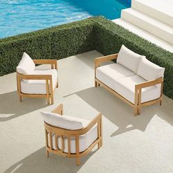Porticello 3-pc. Loveseat Set in Natural Teak - Outdoor Velvet Dove - Frontgate