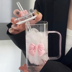 TEMU Princess-themed Square Glass Water Cup With Bow, 13.52oz - Reusable, Cold & High Temperature Resistant, Bpa-free, Wax-coated, Hand Wash Only, Glass Cup