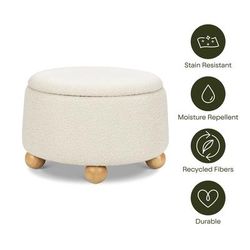 Namesake Tuffet Storage Ottoman - Performance Ivory Boucle with Honey Ball Feet