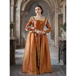 Medievale Rinascimento Vestito Abiti da Ballo Abito Vichingo Cavaliere Celtico Costume Per donna Reale Halloween Carnevale Mascherata Performance LARP Fiera Rinascimentale Adulti Vestito