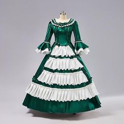 Vintage Rococò Rinascimento Maxi Vestito Normale A sbuffo Principessa Sposa Pieghettato Con Volant Principessa Girocollo Costume Per donna Halloween Carnevale Mascherata Feste Halloween Performance