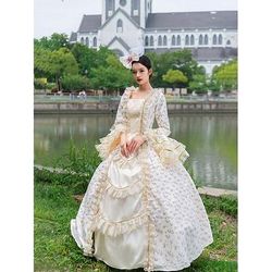 Vintage Rococò Rinascimento Maxi Vestito Normale A sbuffo Principessa Sposa Pieghettato Con Volant Principessa Girocollo Costume Per donna Halloween Carnevale Mascherata Feste Halloween Performance
