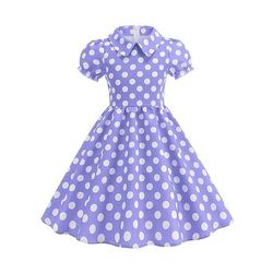Anni 1950 Retrò Vintage Rockabilly Vestito Abito Swing Pois Costume Ragazze Carnevale Mascherata Abbigliamento quotidiano Addio al Nubilato Bambini Vestito Abiti per il ritorno
