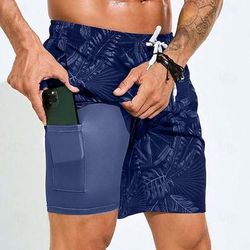 Per uomo Foglia di palma Piante Tropicali Pantaloncini foderati Pantaloncini da bagno 2 in 1 Pantaloncini da mare Misura del girovita medio Hawaiano Vacanza Ferie Abbigliamento mare Tasche Laterali