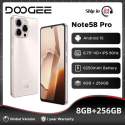 Global Version DOOGEE Note58 Pro Smartphone 32GB(8+24) 256GB 6.75" HD+ 90Hz 6250mAh Battery 16MP Camera Fingerprin Android15 NFC