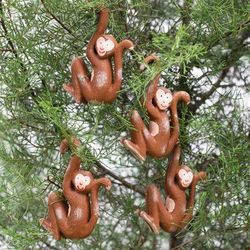 'Set of 4 Hand-Carved Albesia Wood Monkey Ornaments from Bali'