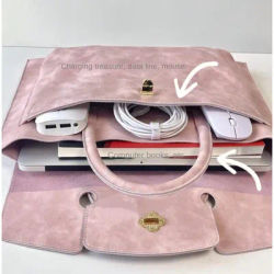 Ins Pink Women's Laptop Bag Pu Leather Luxury Design Handbag Case Waterproof Large Capacity for Macbook Pro Air Huawei Lenovo