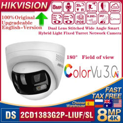 Original Hikvision DS-2CD1383G2P-LIUF/SL 8MP Dual Lens Stitched Wide Angle Smart Hybrid Light 180° Fixed Turret Network Camera