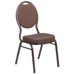 MoTak M017 Stacking Banquet Chair w/ Brown Patterned Fabric Back & Seat - Steel Frame, Copper Vein