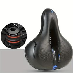 TEMU Breathable Synthetic Leather Bicycle - Comfortable, Shockproof Road Bike Seat With Hollow Cushion & For Men And Women, Black