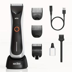 TEMU Men's Electric Body Hair Trimmer Usb Rechargeable With Dock Cordless, Replaceable Ceramic Blade, Led Light, Black