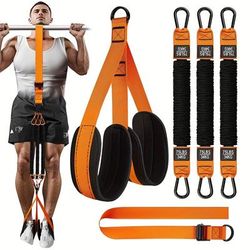 TEMU Heavy Duty Pull Up Assistance Bands With Adjustable Resistance, Fabric Feet & Knee Rest - Orange, Patented Design For Strength Training, Fitness Levels, Fitness Accessory | Construction