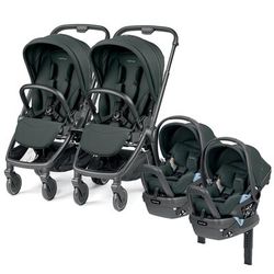 PEG City Loop Twin Stroller + Primo Viaggio Lounge Travel System Bundle - Black / Metal / Metal