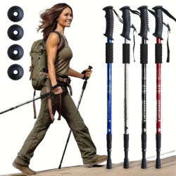 Portable outdoor trekking poles, ultralight canes, aluminum alloy telescopic poles, trekking poles, absorbers, pressure guns