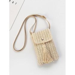 Borsa a tracolla da donna in paglia intrecciata con nappa – mini borsa da spiaggia estiva in stile boho per viaggi, attività all'aperto e abbigliamento casual