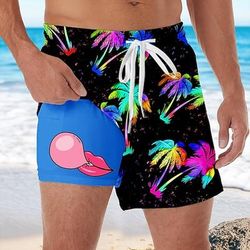 Per uomo Albero di Cocco Piante Tropicali gomma da masticare Pantaloncini foderati Pantaloncini da bagno 2 in 1 Pantaloncini da mare Misura del girovita medio Hawaiano Vacanza Tasche Laterali Con