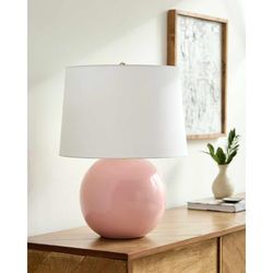 Bhadravati 20"H x 19"W x 19"D Traditional Pink/White/Metallic - Brass/Translucent Table Lamp - Boutique Rugs