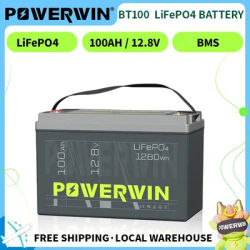 POWERWIN 12.8V 100Ah 1280Wh LiFePO4 Battery BT100 4000+Deep CycleGrade A Cell Solar Power Inverter Rechargeable Built-in BMS RV