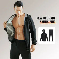 Sauna Suit Slimming Men Zipper Hoodies Gym Clothing Set for Weight Loss Running Fitness Training Sweating Sportswear Workout Set