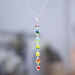 'Resin-Coated Natural Flower Silver Chakra Pendant Necklace'