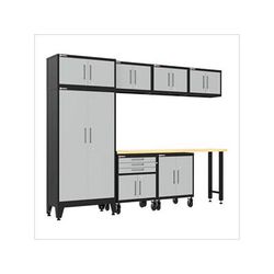 Armadillo Tough Grey 8-Piece Garage Cabinet Set with Levelers and Casters