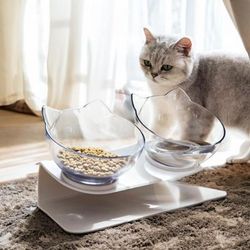 TEMU Tilted Cat Bowls With Stand, Double Elevated Cat Bowls With Raised Stand, 15 Tilted Cat Bowl Design Stand Raised Pet Food Water Feeder Bowl For Cats Or Small Dogs