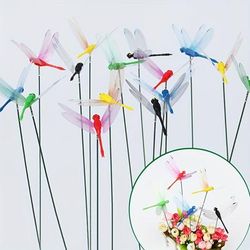 TEMU 10pcs Outdoor Garden Decorative Ground Inserts, Pvc Waterproof Colorful Dragonfly Decor, Potted Flower Vase Bouquet Decoration, Garden Decorations