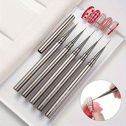 TEMU Pcs Fine Tip Nail Art Brush Set, Metal Rod Nail Art Pen, And Filling Line Tool, Gray Lined Brush