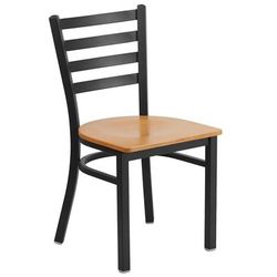 MoTak M015 Restaurant Chair w/ Ladder Back & Natural Wood Seat - Steel Frame, Black