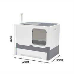 TEMU Large Foldable Cat Litter Trays Box Basic Enclosed Drawer Pet Splashing Toilet, Grey
