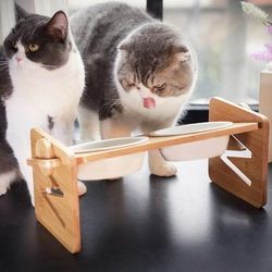 TEMU Elevated Cat Ceramic Bowls, Small Dog Tilted Raised Food Feeding Dishes, Feeder Set For Cats And Puppy 40*16*16cm