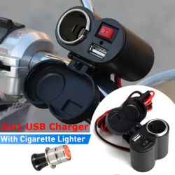 Motorcycle USB Charger Cigarette Lighter Socket Motorbike Handlebar Power Adapter with Switch Waterproof For Phone Navigation