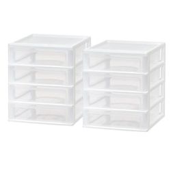 Iris Usa Desktop Drawer Units, 4 Drawers, 10-1/2" X 12-7/16", White, Set Of 2 Units