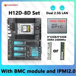 HUANANZHI H12D 8D Motherboard Set With AMD EPYC 7002 7003 series CPU 8*32GB/64GB DDR4 RAM Support Dual 2.5G Lan IPMI With BMC