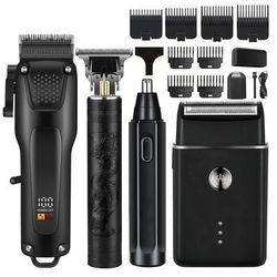 TEMU 4pcs Kit - Rechargeable Hair Clipper Set With Nose Trimmer, Electric Shaver, Detail Trimmer, Ideal Father's Day Gift, Supports Usb Charging, Includes Limit Comb, Valentine's Day Gift